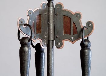 <a href="http://bighornforge.com/arts-and-crafts-inspired-firetools/"target="blank">Arts & Crafts Inspired Fire Tool Set<a/>
<br>top detail